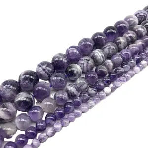 Natürliche Traumblume Edelstein Ametyst Chevron-Amethyste runde glatte Perlen Edelstein Perlen lose Perlen 15,5 Zoll Strang
