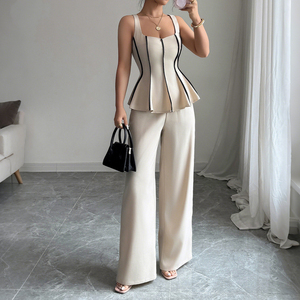 Ensembles assortis sans manches, hauts à volants, streetwear Y2K, pantalon long élégant à jambes larges, taille haute, ensembles deux pièces pour femmes - Product Image 1