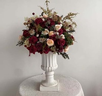 Centre de table en fleurs artificielles bordeaux et champagne, arrangement floral vintage pour mariage, décoration d'événements et de maison