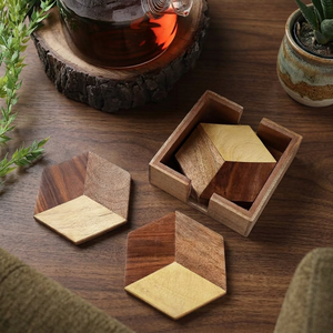 <b>Set</b> 4 Elegant Hexagonal Wood Coasters Handcrafted Geometric Drink Mats Holder 5mm Thickness Tabletop Dining <b>Placemat</b> Pad Units - Product Image 1