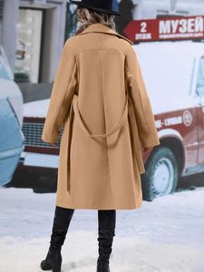 <span class=keywords><strong>Cappotto</strong></span> Lungo in <span class=keywords><strong>Lana</strong></span> da <span class=keywords><strong>Donna</strong></span> Personalizzato OEM ODM, Soprabito Invernale Caldo con Collo a Risvolto e Doppio Petto, con Cintura - Product Image 4