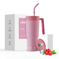 Nouvelle poignée rotative tasses isolées sous vide bouteille d'eau de voyage en acier inoxydable tasse lourde gobelets de 40oz avec couvercles paille