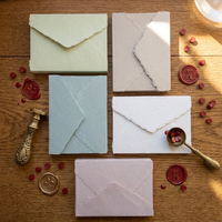 Enveloppes en papier coton vintage faites à la main, avec bordure naturelle, pour cartes d'invitation de mariage et cadeaux (vente en gros)