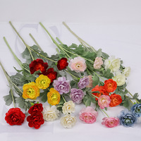 Fleurs artificielles en soie de lotus et de camélia à trois têtes pour décoration murale et intérieure, technique de flocage pour mariage