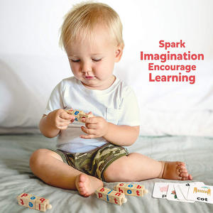 Jouets éducatifs pour la <span class=keywords><strong>maternelle</strong></span>, jouet d'apprentissage de l'<span class=keywords><strong>alphabet</strong></span> tournant Montessori, blocs de lecture en bois, <span class=keywords><strong>jeux</strong></span> d'orthographe - Product Image 4