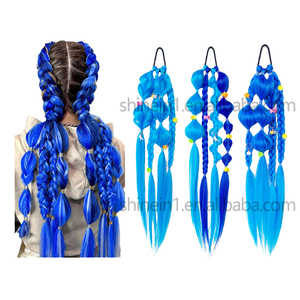 Shinein 20 pouces fait à la main torsion enfants cheveux tresse Ombre <span class=keywords><strong>bleu</strong></span> synthétique queue de <span class=keywords><strong>poney</strong></span> extensions de cheveux pour les enfants - Product Image 1