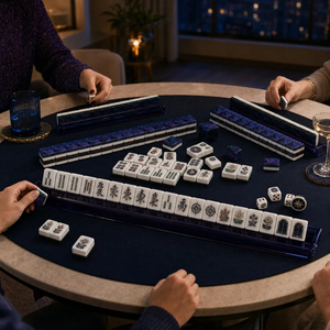 Juego de Mahjong Acrílico Azul Cósmico Personalizado, Fichas de Juego Grabadas con Temática Astronómica de Alta Gama, con Estuche de Cuero - Product Image 6