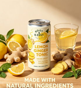 Bebida Carbonatada Saludable y Baja en Azúcar con Sabor a Jugo de Frutas, Limón, Jengibre y Miel, Marca Privada OEM para Fábricas de Bebidas - Product Image 2