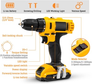 Bor Tanpa Kabel 300 In Lb Torsi 2 Kecepatan 0 1400 RPM dengan Lampu LED Kit Baterai dan Pengisi Daya - Product Image 6
