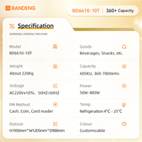 Distributeur automatique de boissons et de collations BD Gym Fitness avec des options faibles en sucre Fonctionnement horaire Paiement par pièces/billets Casiers intelligents