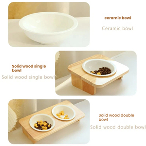 Comedero de Cerámica para Mascotas, Comedero Elevado para Gatos, Comederos para Mascotas con Soporte de Madera de Roble, Comedero de Cerámica para Mascotas, 5 Comederos Inclinados para Agua, Aptos para Microondas - Product Image 4