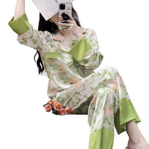 Nuevo <span class=keywords><strong>Netflix</strong></span> Hot Senior Sense of Ice Silk Pijamas Primavera Flores dulces Pantalones largos de manga larga Ropa de casa para mujer - Product Image 1