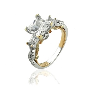 Vintage <span class=keywords><strong>Two</strong></span> Tone <span class=keywords><strong>Shank</strong></span> Bạc Ba Nhẫn Đính Hôn Cho Phụ Nữ - Product Image 3