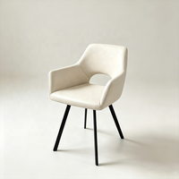 Fauteuil en velours gris beige pour salon, chaise d'appoint confortable, chaise de salle à manger moderne avec coussin et pieds en métal