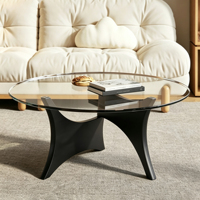 Table basse en bois design simple avec plateau en verre, table basse moderne de haute qualité pour salon, petite table basse ronde nordique