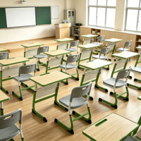 Pieds de table de type C pour étudiants, ensemble moderne de bureau et chaise d'école, personnalisable et portable, fabricant de mobilier scolaire OEM pour salles de classe