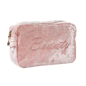 漂亮的粉色丝绒材料化妆物品包装批发化妆品旅行包