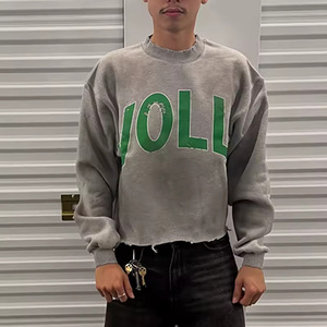 Custom Heavyweight Boxy Cropped Hoodie High Quality Oversized French Terry Sun Faded Acid <b>Wash</b> Crew Neck Sweatshirt For Men - Product Image 1