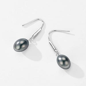 Orecchini Pendenti con Perle di Tahiti in Argento 925 Placcato Rodio, Perle Coltivate Ovali Grigie AAA, Gioielli Classici da Sposa per Donna - Product Image 4