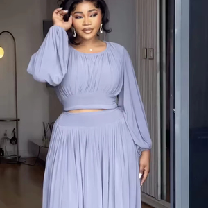 Set da Donna 2 Pezzi: <span class=keywords><strong>Top</strong></span> <span class=keywords><strong>a</strong></span> Maniche Lunghe con Scollo Tondo <span class=keywords><strong>e</strong></span> <span class=keywords><strong>Gonna</strong></span> <span class=keywords><strong>a</strong></span> <span class=keywords><strong>Vita</strong></span> <span class=keywords><strong>Alta</strong></span> - Product Image 1