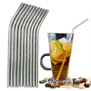 Hot Selling Cocktail Stirrer Stainless Steel Drinking Straw Eco-friendly Reusable Metal Bent Straws Set Party <b>Bar</b> Accessory - Product Image 1