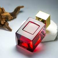 Flacon de parfum de luxe rectangulaire en verre rouge, logo personnalisé, vide, 100 ml, avec pulvérisateur à pompe de 0,5 cm