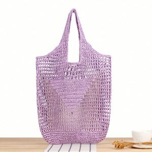 Custom Logo Large Capacity Hand Hook Braided Summer Woman Portable Beach Tote Bags Solid Color Fashion Dress Style - Product Image 2