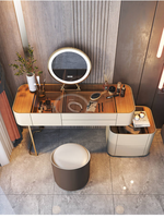 Table de maquillage avec miroir éclairé au design moderne et durable, avec tiroirs de rangement, meubles pour appartement et chambre à coucher