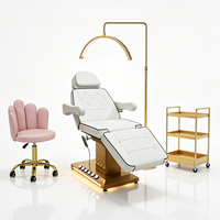 Cama de Masaje de Lujo con Base de Acero Inoxidable Dorado, Control por Pedal, Moderna, 3 Motores, Eléctrica, Extensible, para Spa Facial, con Luces