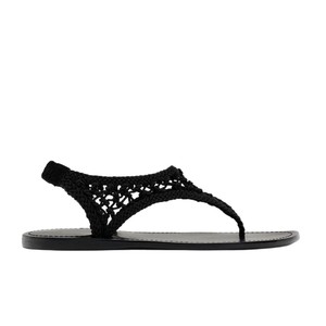 Sandales plates pour femmes, noires, à bout ouvert, avec lanières en corde tressée, semelle respirante en PU, tendance mode été - Product Image 5