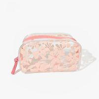 Ensemble de trousses de voyage à imprimé floral personnalisé UIOWIO, sac utilitaire rose, motif floral mignon, trousse à crayons transparente, trousse de beauté carrée