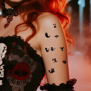 Autocollant <span class=keywords><strong>tatouage</strong></span> temporaire Halloween chauve-souris Halloween <span class=keywords><strong>chat</strong></span> <span class=keywords><strong>noir</strong></span> dessin animé <span class=keywords><strong>tatouage</strong></span> étanche adapté au visage bras doigt - Product Image 4