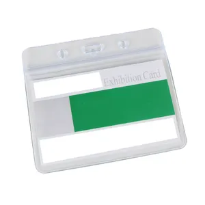 Promotional Cheap Wholesale Low Minimum Clear PVC Horizontal id Card Holder Badge with Zipper Sealed