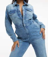 Combinaisons en jean grande taille pour femmes, combinaison en denim à boutons devant, salopette en denim pour femmes, combinaison en jean ample, combinaison cargo en jean grande taille