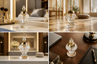 Brûleur d'encens en cristal K9 à facettes diamantées, couvercle creux en forme de lune dorée, support d'aromathérapie zen de luxe, fait main, écologique, décoration d'intérieur