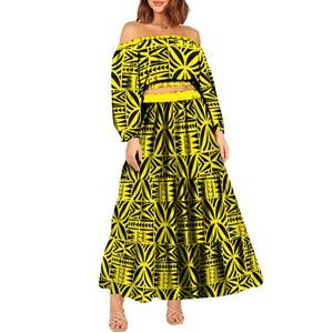 2024 nuovo Design polinesiano autunno mezza spalla a manica lunga Top corto abbinato a gonne lunghe di grandi dimensioni da <span class=keywords><strong>donna</strong></span> a due pezzi - Product Image 3