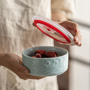 Bol de conservation alimentaire hermétique en céramique, rond, avec couvercle à clipser, pour fruits secs, noix, en-cas, utilisation pour les fêtes - Product Image 2