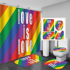 Love Is Love Rayures colorées Ensemble <span class=keywords><strong>de</strong></span> 4 pièces <span class=keywords><strong>Rideau</strong></span> <span class=keywords><strong>de</strong></span> <span class=keywords><strong>douche</strong></span> <span class=keywords><strong>de</strong></span> salle <span class=keywords><strong>de</strong></span> bain irisé Gay Pride arc-en-ciel en polyester personnalisé - Product Image 3