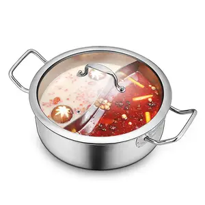 Roestvrij Staal Twee-Smaak Hot Pot Met Divider Soep & Voorraad Pot Met Glazen Deksel