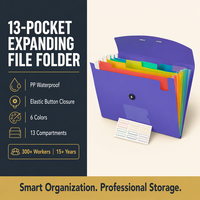 Carpeta de Archivo Expandible Tipo Acordeón Kaplo A4 con 13 Bolsillos de PP, Organizador de Documentos Impermeable con Cierre de Botón Elástico para Oficina