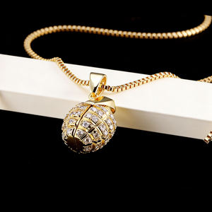 Collar con colgante de <span class=keywords><strong>granada</strong></span> de latón con circonitas, chapado en rodio, estilo hip hop, unisex, para aniversario, streetwear - Product Image 4