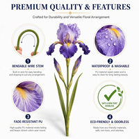 Fleur d'iris artificielle en PU effet naturel, tige unique, Iris Alice, pour arrangements floraux en gros, décoration de mariages, maisons et événements