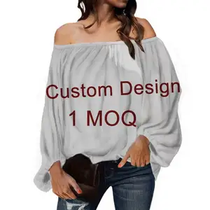 Benutzer definierte Ihr eigenes Design/Logo/Bild/Name/Text/Foto Sexy Off Shoulder Langarm Chiffon Bluse Loose Shirt Damen Tops Großhandel