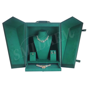 Boîte à bijoux de luxe avec poignée, présentoir pour collier, pendentif, bague, grande taille, double porte, en bois - Product Image 2