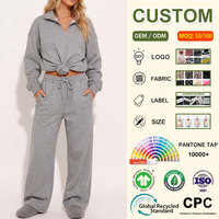 Ensembles de survêtements décontractés 2 pièces pour femmes, fabriqués en usine OEM : Pull demi-zip et pantalon de survêtement ample avec poches