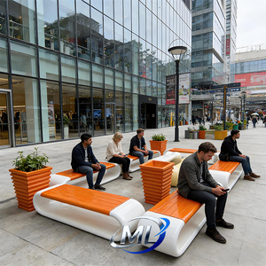Ensemble moderne de banc et de jardinière en fibre de verre pour extérieur avec pot de fleurs coloré pour centre commercial et parc - Product Image 6