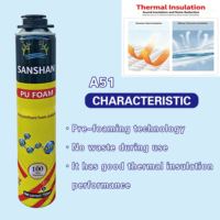 Adhésif mousse polyuréthane monocomposant Sanshan A51 750ml à faible odeur, mastic expansif pour la construction de murs en blocs cellulaires