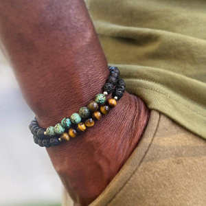 Natural Gemstone Jewelry Dainty Stretch Turquoise Tiger Eye Stone Bracelet Lava Rock Beaded Bracelet for <b>Men</b> - Product Image 6