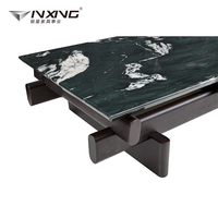 Table basse rectangulaire moderne populaire en marbre vert avec finition bois fumé pour hôtel et salon