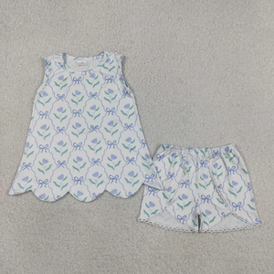 Ensemble d'été pour bébés filles : Haut à manches courtes imprimé avec nœuds et short festonné – Vêtements pour enfants en gros - Product Image 6